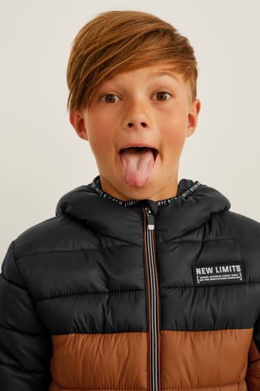 Kinderen: jongens - Gewatteerde jas met capuchon - bruin / donkerblauw