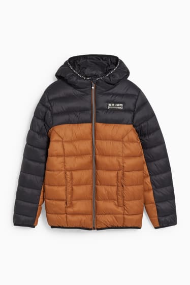 Kinderen: jongens - Gewatteerde jas met capuchon - bruin / donkerblauw