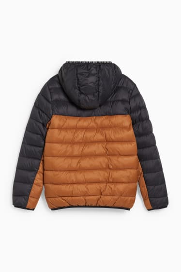 Kinderen: jongens - Gewatteerde jas met capuchon - bruin / donkerblauw