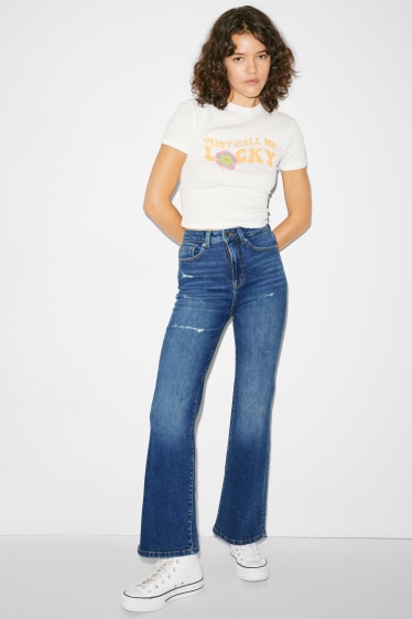 Dames - CLOCKHOUSE - flare jeans - high waist - jeansblauw