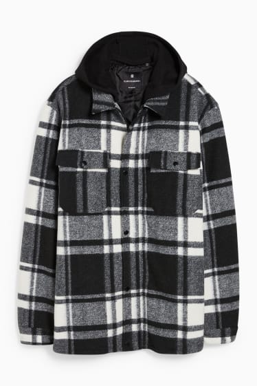 Uomo - CLOCKHOUSE - giacca a camicia con cappuccio -a quadretti - nero / bianco