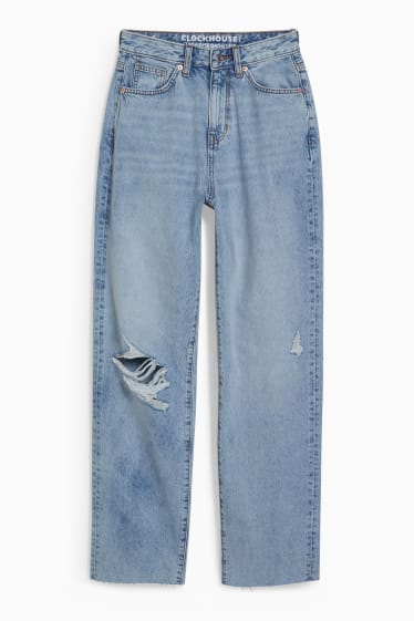 Femmes - Jean coupe détendue - high waist - jean bleu clair