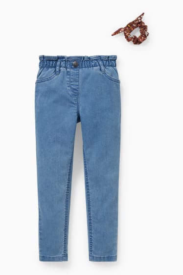 Kinder - Set - Paperbag Jeans und Scrunchie - 2 teilig - jeans-blau