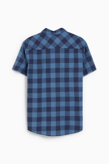 Heren - MUSTANG - overhemd - slim fit - kent - geruit - blauw / donkerblauw