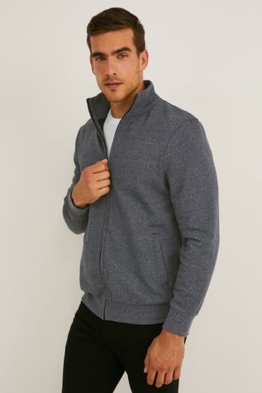 Hommes - Sweat zippé en molleton - mélange gris foncé