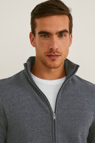 Hommes - Sweat zippé en molleton - mélange gris foncé