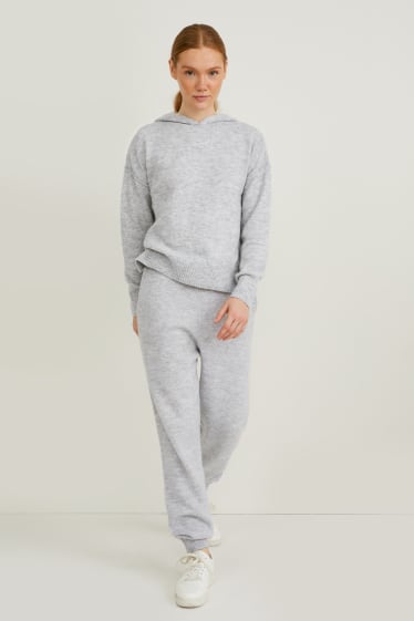 Women - Knitted trousers - light gray-melange