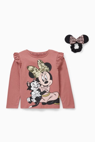 Dětské - Minnie Mouse - souprava - tričko s dlouhým rukávem a scrunchie gumička do vlasů - 2dílná - korálová