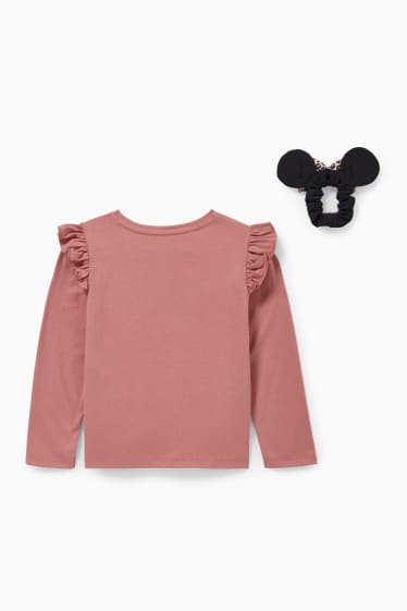 Kinder - Minnie Maus - Set - Langarmshirt und Scrunchie - 2 teilig - coral