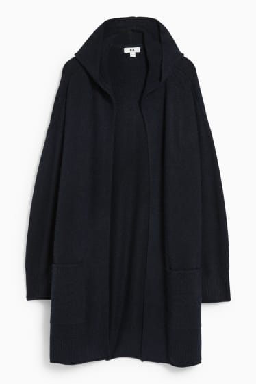 Dames - Gebreid vest met capuchon - donkerblauw