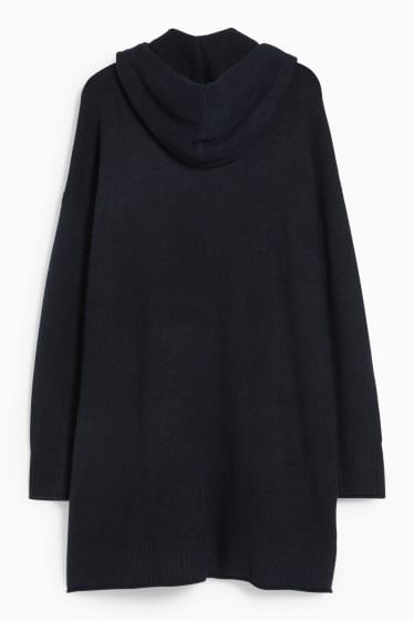 Dames - Gebreid vest met capuchon - donkerblauw