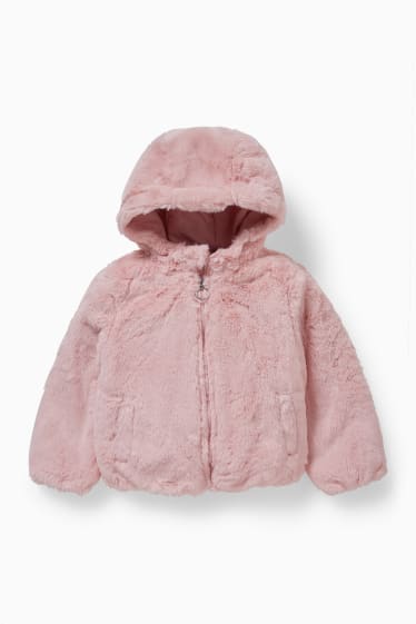 Children - Faux fur jacket with hood - rose