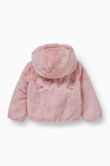 Kinder - Kunstfell-Jacke mit Kapuze - rosa