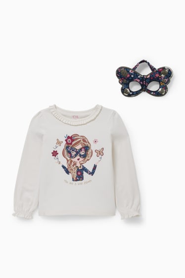 Kinderen: meisjes - Set - longsleeve en masker - 2-delig - crème wit