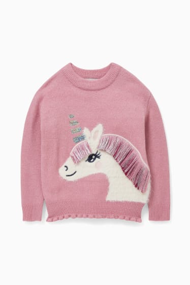 Kinder - Einhorn - Pullover - dunkelrosa