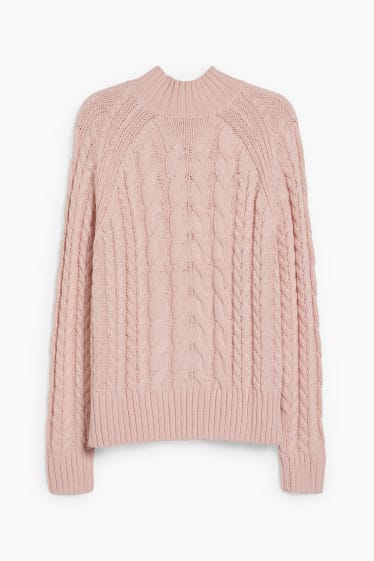 Damen - Pullover - Zopfmuster - rosa