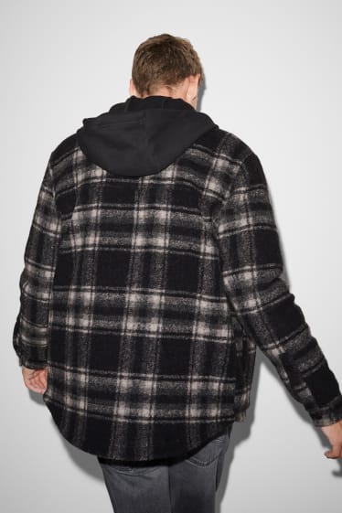 Pánské - CLOCKHOUSE - košilová bunda s kapucí - kostkovaná - černá