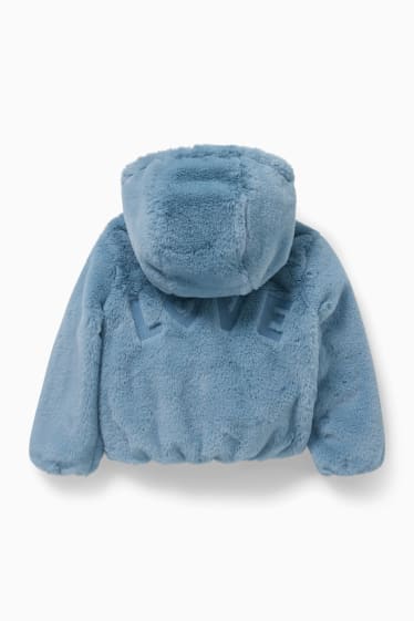 Enfants - Veste en imitation fourrure à capuche - bleu clair