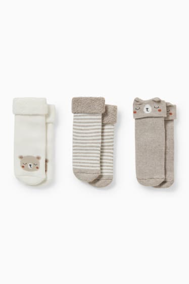 Unisexe - Lot de 3 paires - ours - chaussettes pour nouveau-né à motif - hiver - blanc / beige