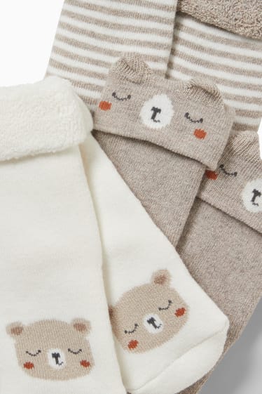 Babies - Multipack of 3 - teddy bear - newborn socks with motif - winter - white / beige