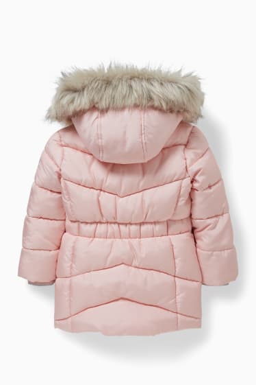 Kinder Mädchen - Steppjacke mit Kapuze und Kunstfellbesatz - rosa