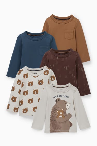 Baby Jungen - Multipack 5er - Baby-Langarmshirt - braun / dunkelblau