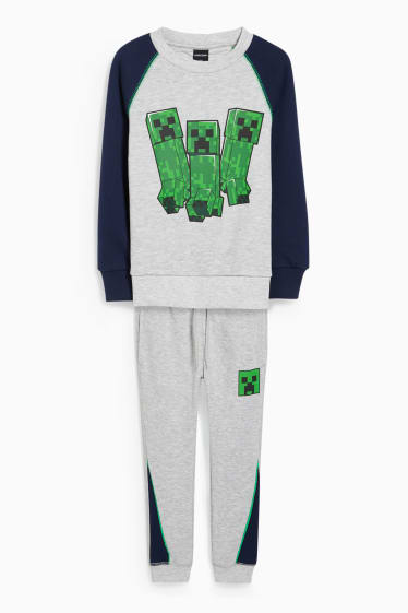 Kinderen: jongens - Minecraft - set - sweatshirt en joggingbroek - 2 delig - licht grijs-mix