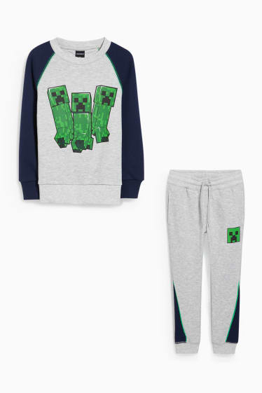 Kinder - Minecraft - Set - Sweatshirt und Jogginghose - 2 teilig - hellgrau-melange