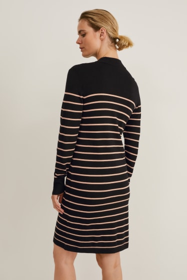 Women - Knitted dress - striped - black