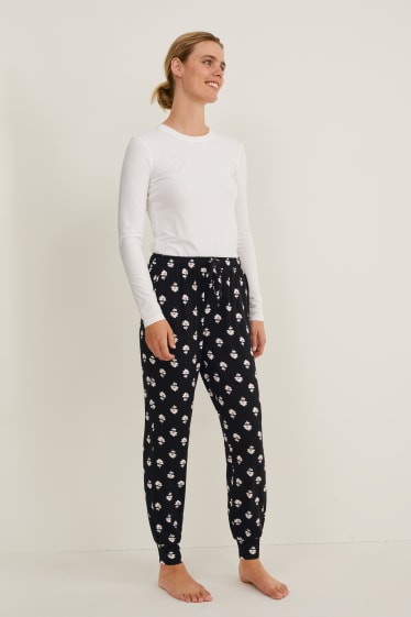 Femei - Pantaloni de pijama - cu flori - negru