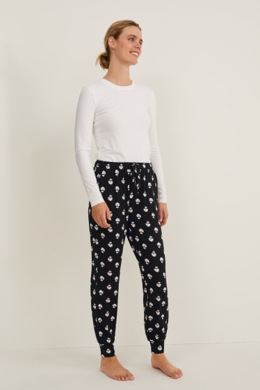 Donna - Pantaloni pigiama - fiori - nero