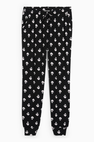 Dámské - Pyžamové kalhoty - s květinovým vzorem - černá
