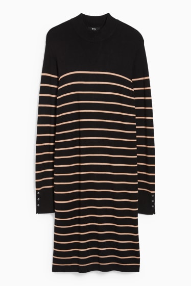 Women - Knitted dress - striped - black