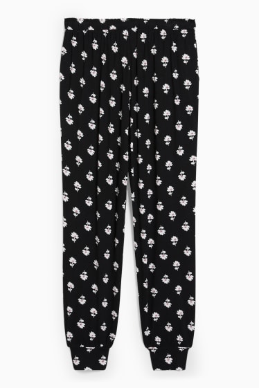 Dámské - Pyžamové kalhoty - s květinovým vzorem - černá