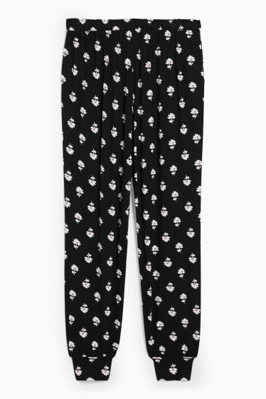 Femei - Pantaloni de pijama - cu flori - negru