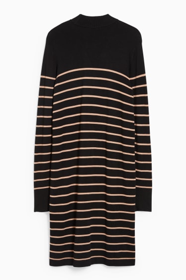 Women - Knitted dress - striped - black