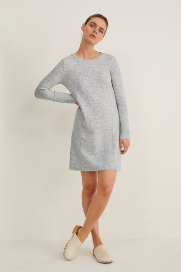 Women - Basic knitted dress - light gray-melange