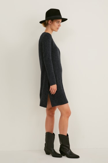 Damen - Basic-Strickkleid - dunkelgrau