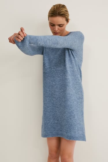 Women - Basic knitted dress - blue-melange