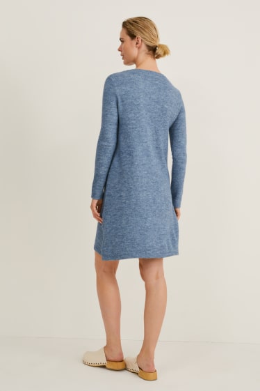 Women - Basic knitted dress - blue-melange