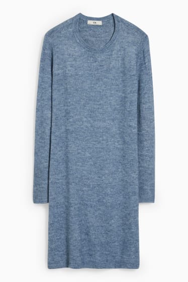 Women - Basic knitted dress - blue-melange