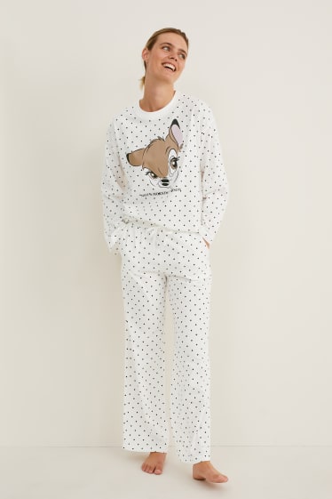 Damen - Pyjama - gepunktet - Bambi - weiß