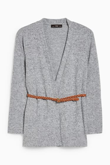 Enfants filles - Gilet en maille avec ceinture - gris chiné