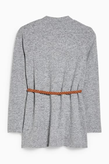 Enfants filles - Gilet en maille avec ceinture - gris chiné