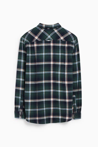 Men - Flannel shirt - regular fit - Kent collar - check - dark green / cremewhite