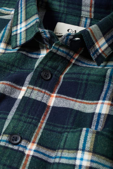 Men - Flannel shirt - regular fit - Kent collar - check - dark green / cremewhite