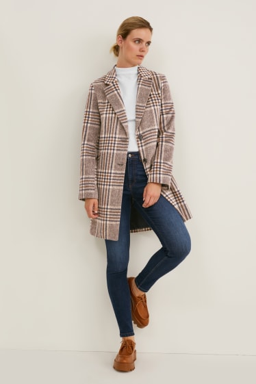 Women - Coat - check - beige