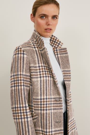 Women - Coat - check - beige