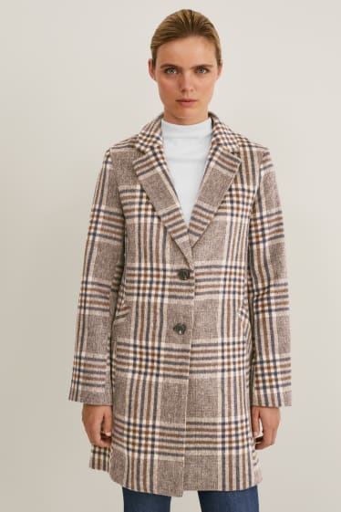 Women - Coat - check - beige