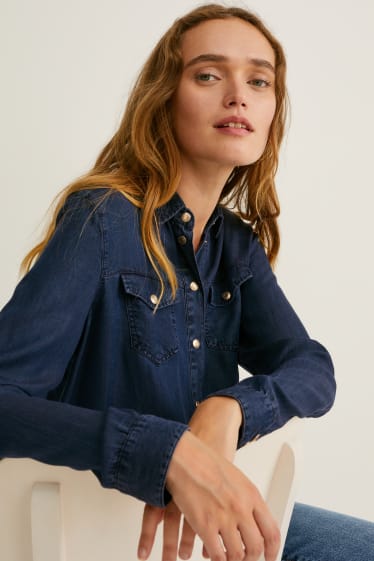 Women - Denim blouse - denim-dark blue